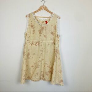 Ewa I Walla Lagenlook linen sleeveless dress in natural, tan with red accent. L